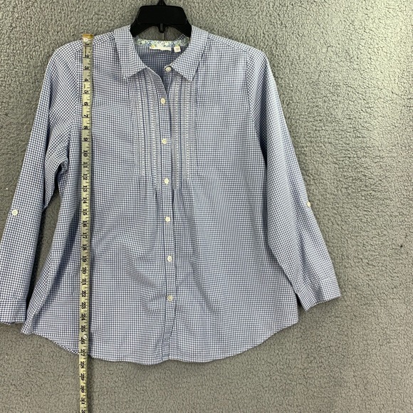 J. Jill Uncommon Threads Button Up Shirt Womens Top L Embroidered Check Roll Tab - Picture 5 of 10